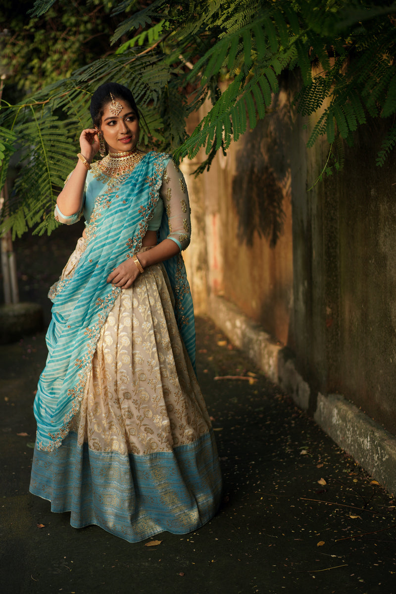 Sky Blue Embroidery Silk  lehenga