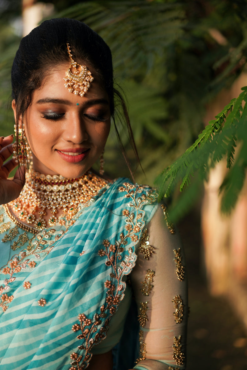 Sky Blue Embroidery Silk  lehenga