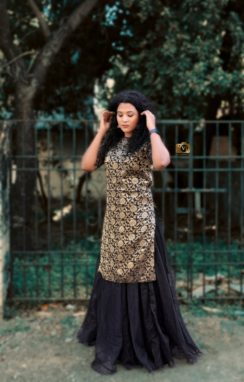 Black Banaras Top & organza Skirt