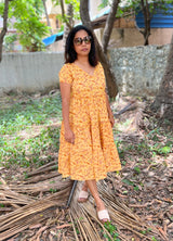 Yellow Floral layered Cotton Dress