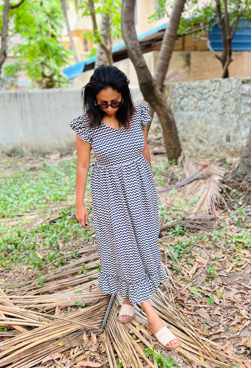 Blue Zig Zag Cotton Dress