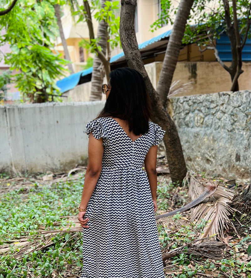 Blue Zig Zag Cotton Dress