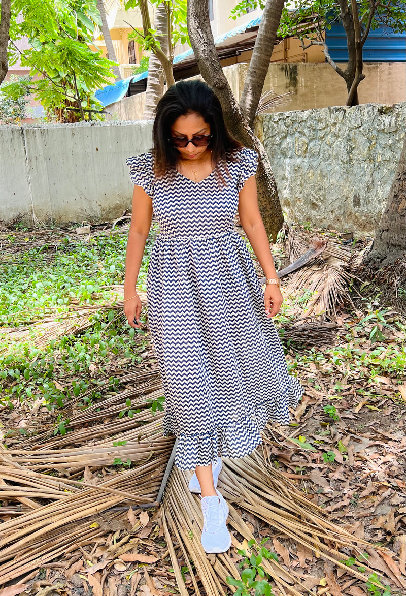 Blue Zig Zag Cotton Dress