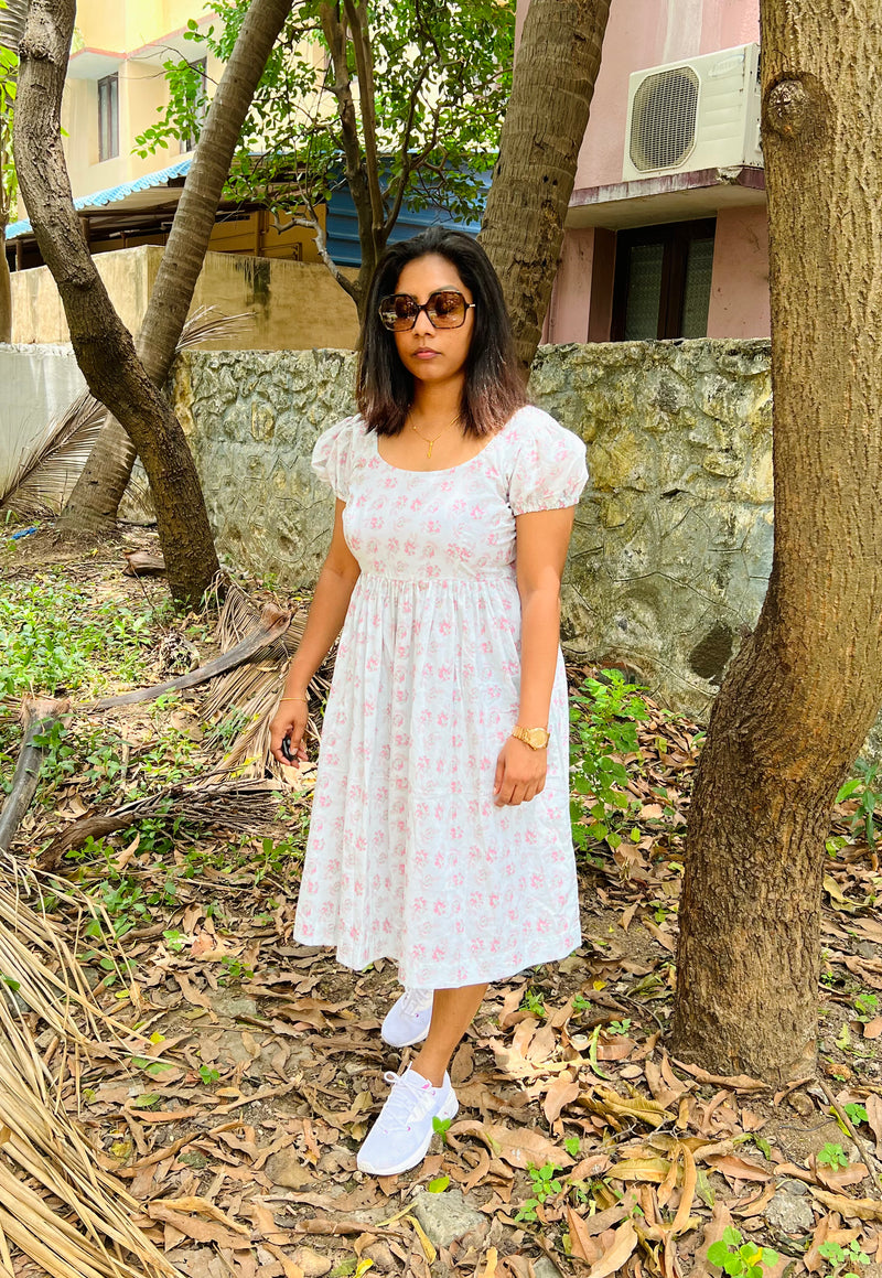 Light Grey puff sleeve Cotton dress (Top)