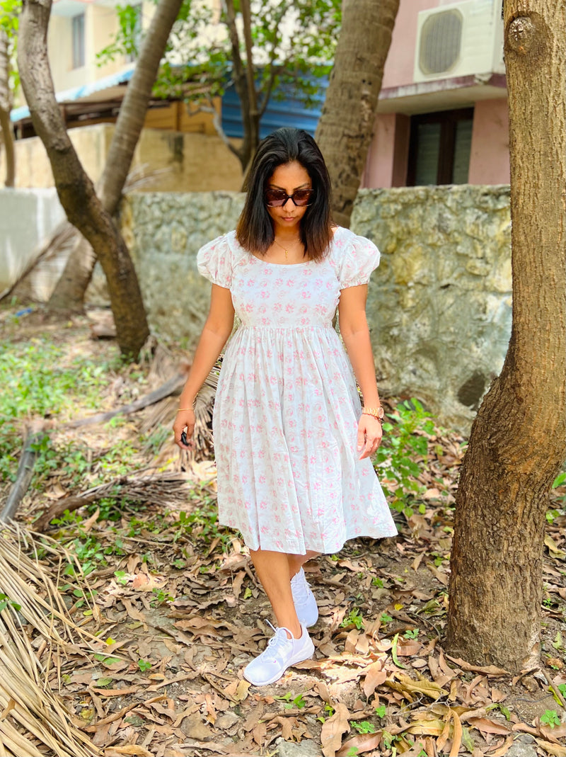 Light Grey puff sleeve Cotton dress (Top)