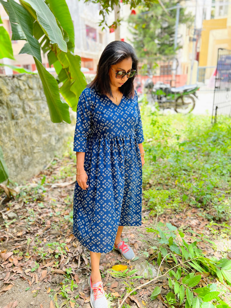 Blue Floral Cotton Dress – YoshnasByEla