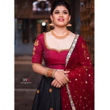 Marron & Black embroidery raw silk lehenga