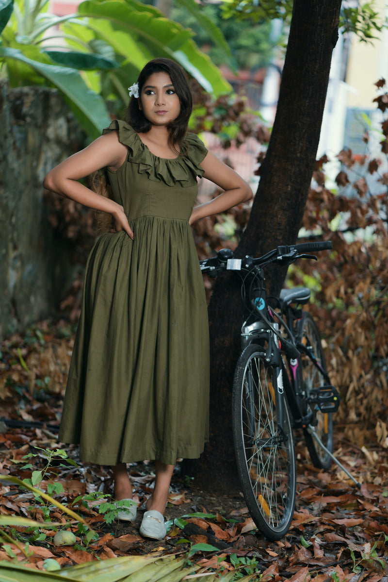 Olive green Mul cotton dress YoshnasByEla Olive green Mul cotton dress YoshnasByEla