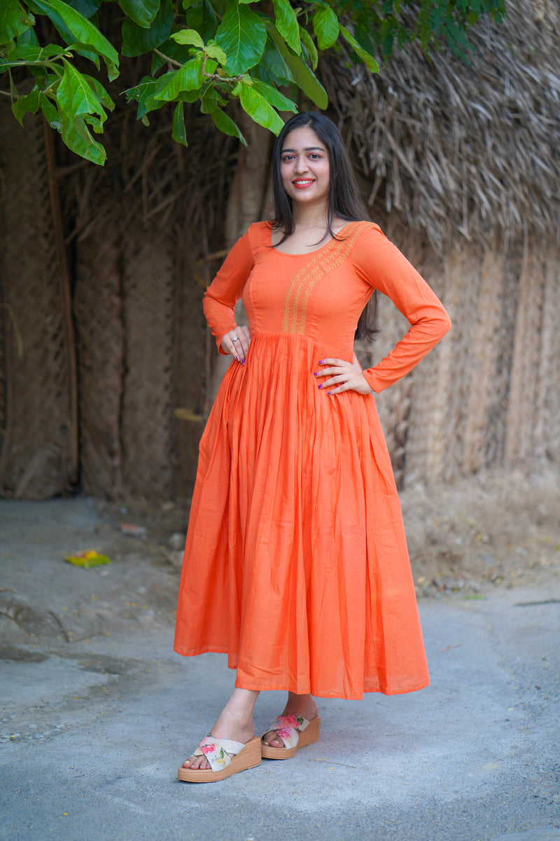 Orange Embroidery Mul cotton dress (Top) – YoshnasByEla Orange Embroidery Mul cotton dress (Top) – YoshnasByEla