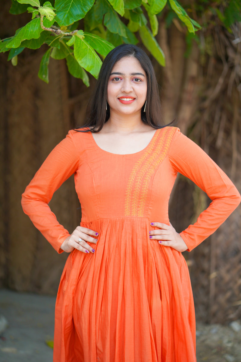 orange cotton dress Orange Embroidery Mul cotton dress (Top) – YoshnasByEla