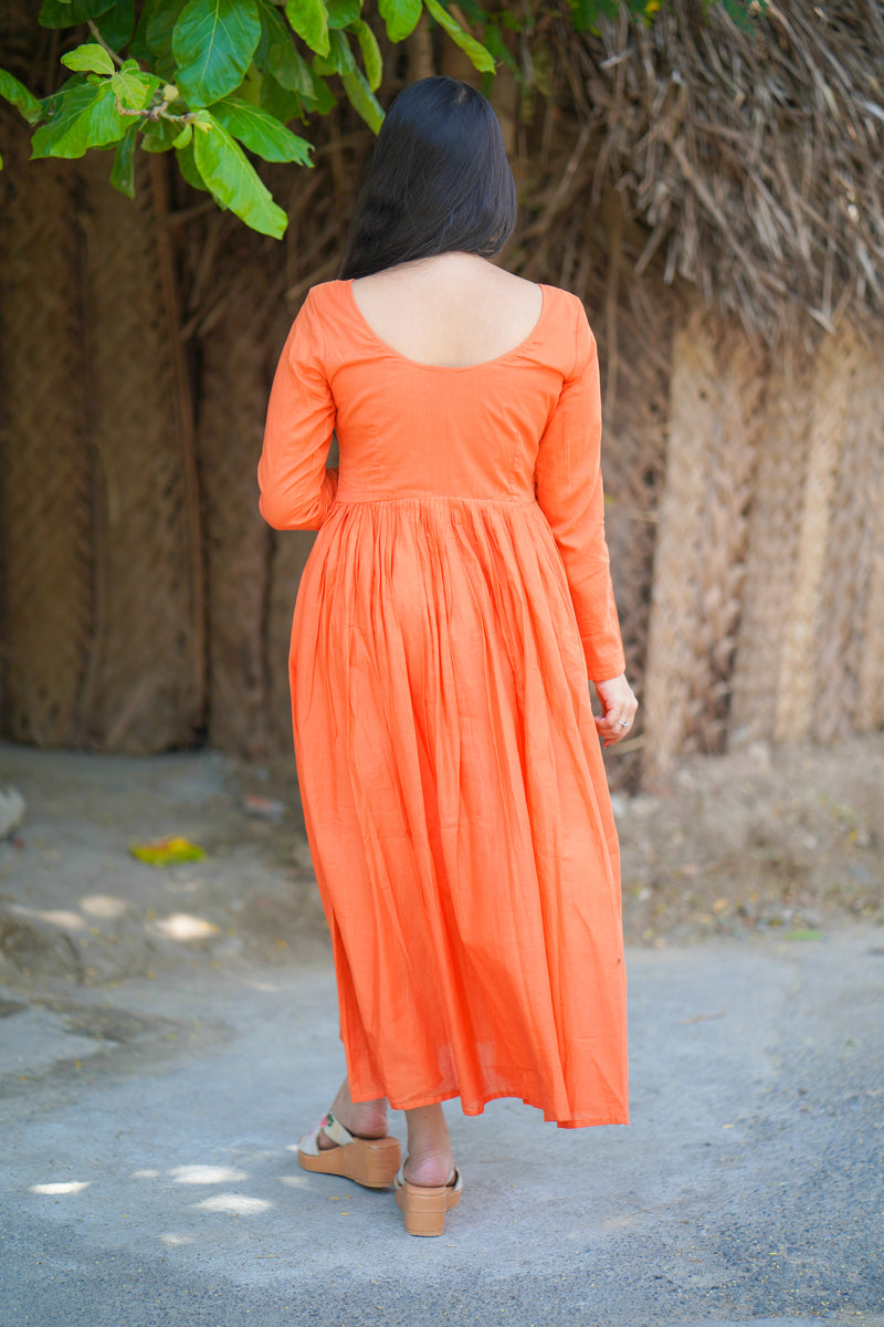 Orange Embroidery Mul cotton dress (Top)