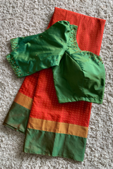 Orange Semi silk saree with Green blouse