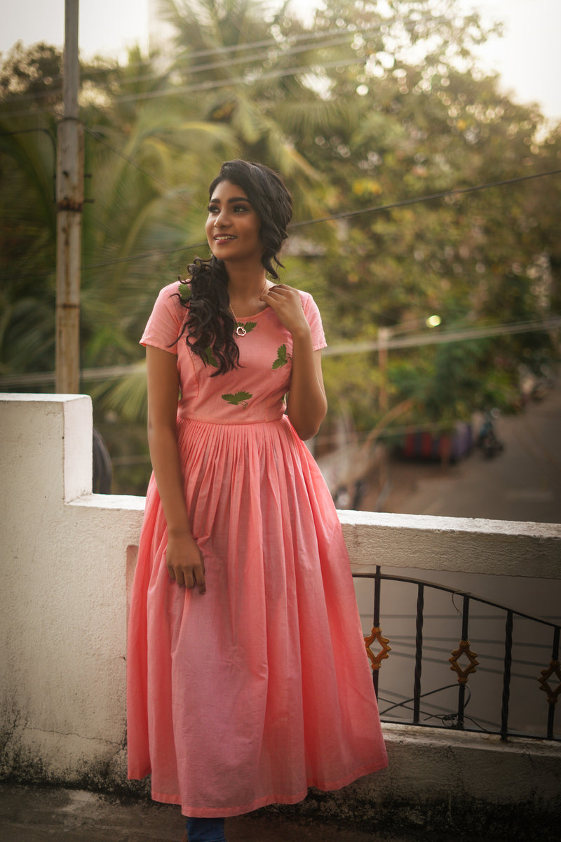 Peach Embroidery Mul cotton dress (Top)