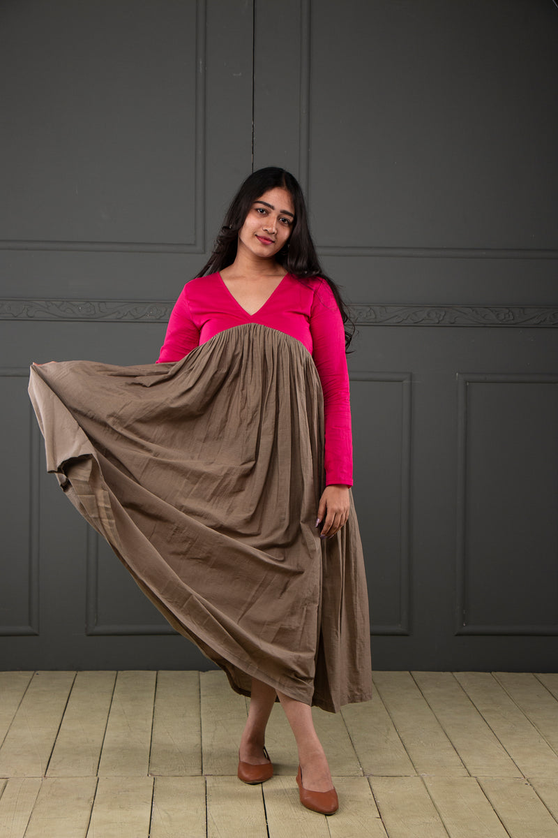 Pink - Brown Mul cotton dress (Top) YoshnasByEla Pink - Brown Mul cotton dress (Top) YoshnasByEla