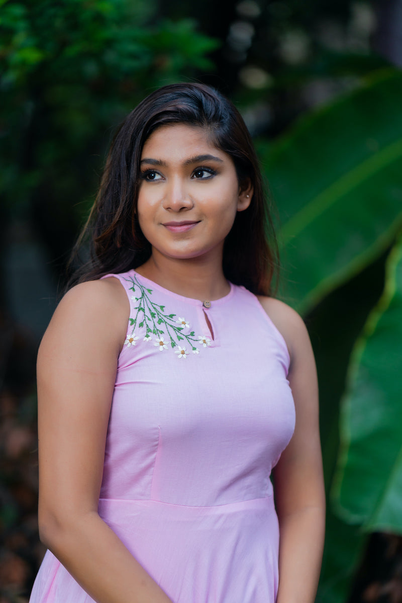 Pink Embroidery Mul cotton dress
