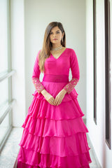 Pink Hand Embroided designer anarkali