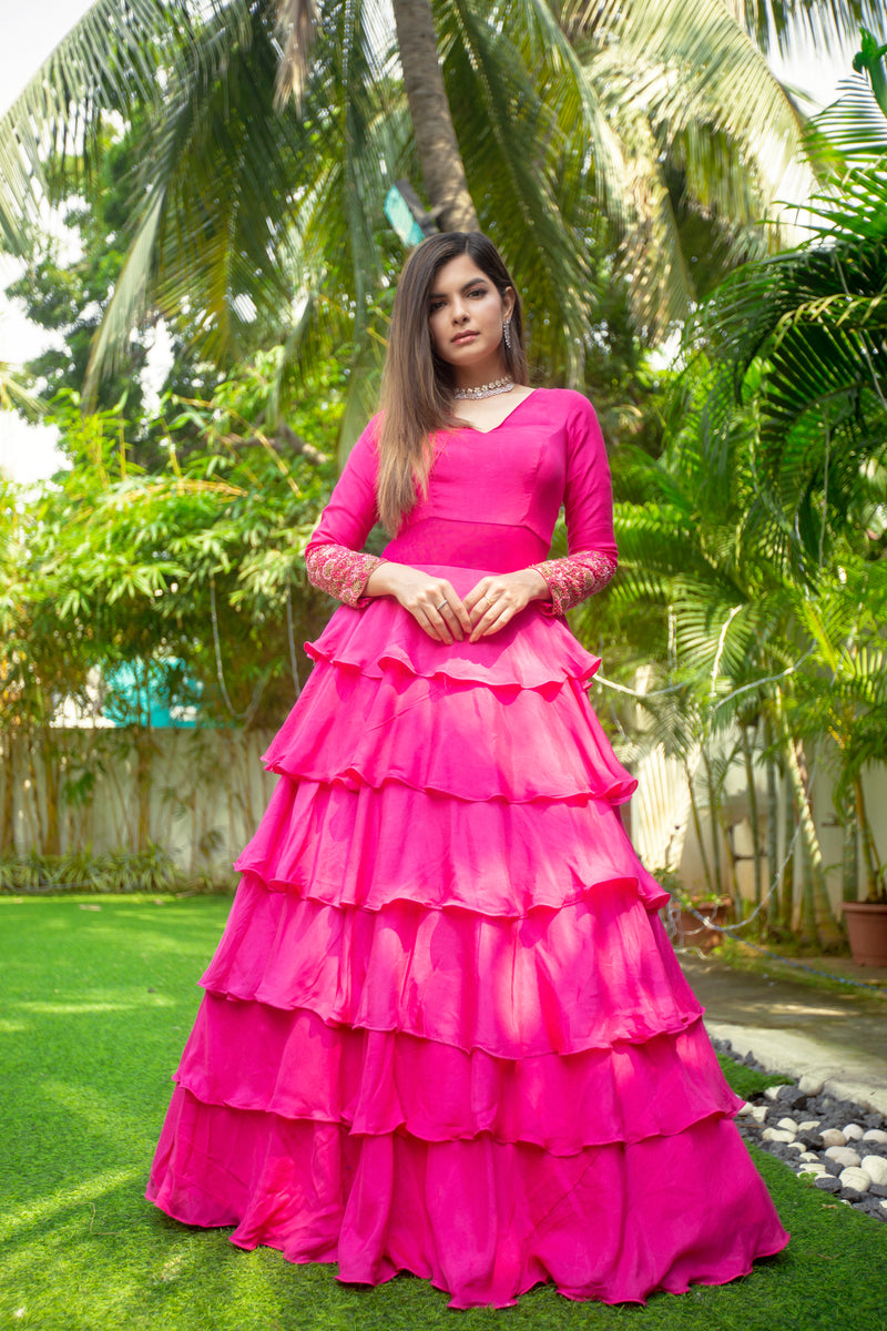 Pink Hand Embroided designer anarkali