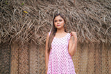 Pink Polka block printed mul cotton dress (Top)