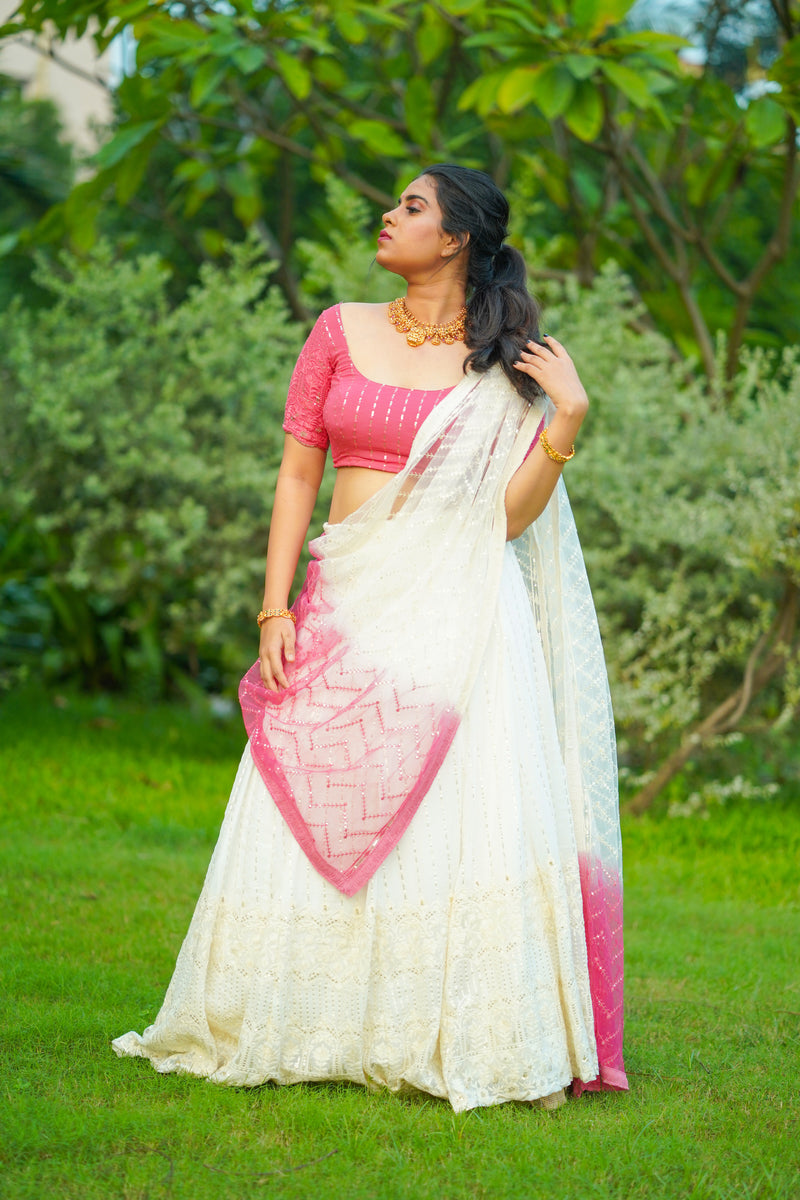 Pink White Georgette lehenga