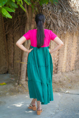 Pink & Green plain Mul cotton dress (Top)