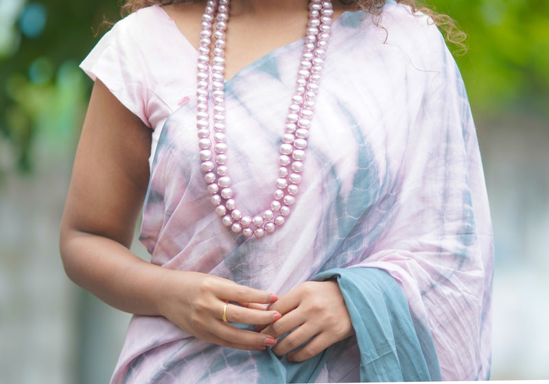 Pink and Grey mul cotton tie & dye saree