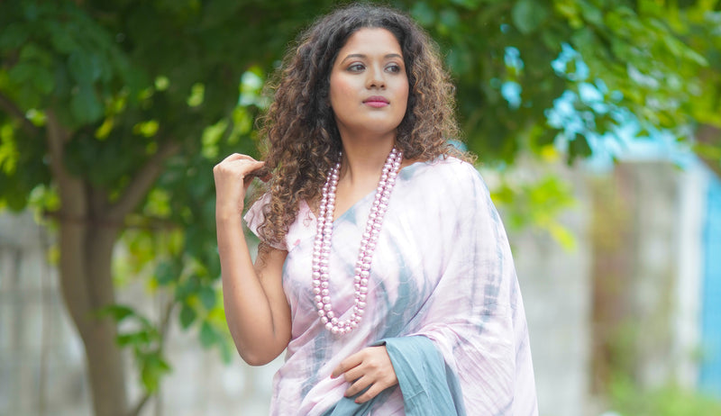 Pink and Grey mul cotton tie & dye saree