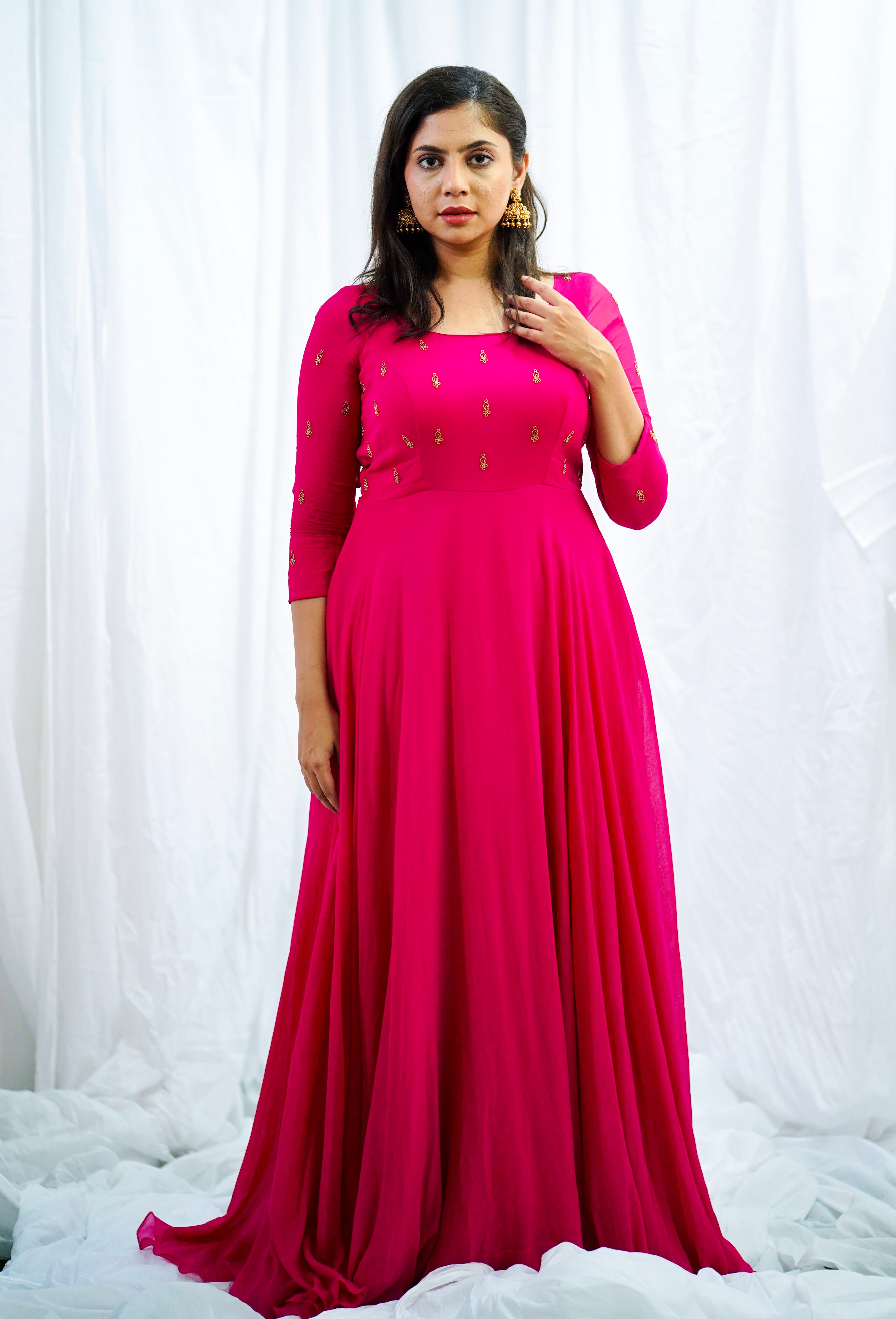 Rose Brown Anarkali style Dress Real Georgette main image 0