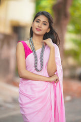 Pink mul cotton plain saree