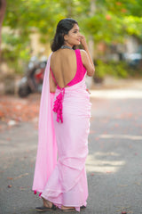 Pink mul cotton plain saree