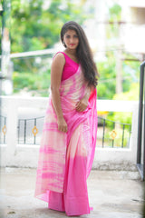 Pink mul cotton tie & dye saree