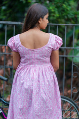 Pink puff sleeve Cotton dress (Top)