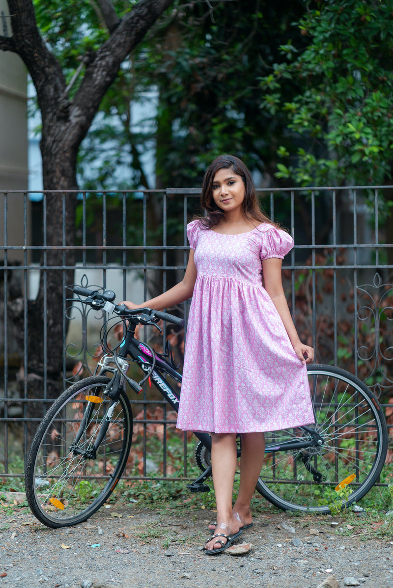 Pink puff sleeve Cotton dress (Top) YoshnasByEla Pink puff sleeve Cotton dress (Top) YoshnasByEla