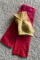 Pink silk saree with yellow blouse