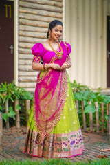 Purple Green Embroidery Silk lehenga