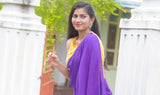 Purple mul cotton plain saree