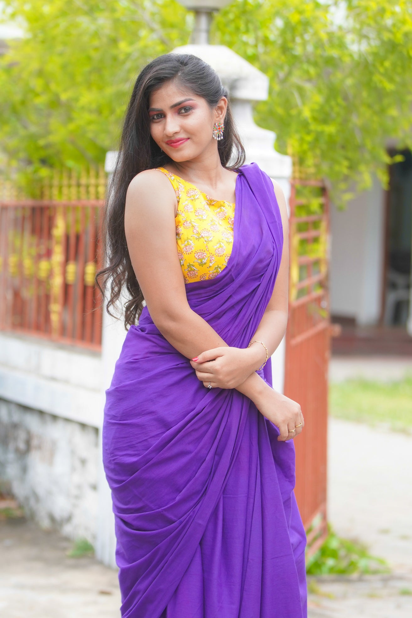 Purple mul cotton plain saree – YoshnasByEla