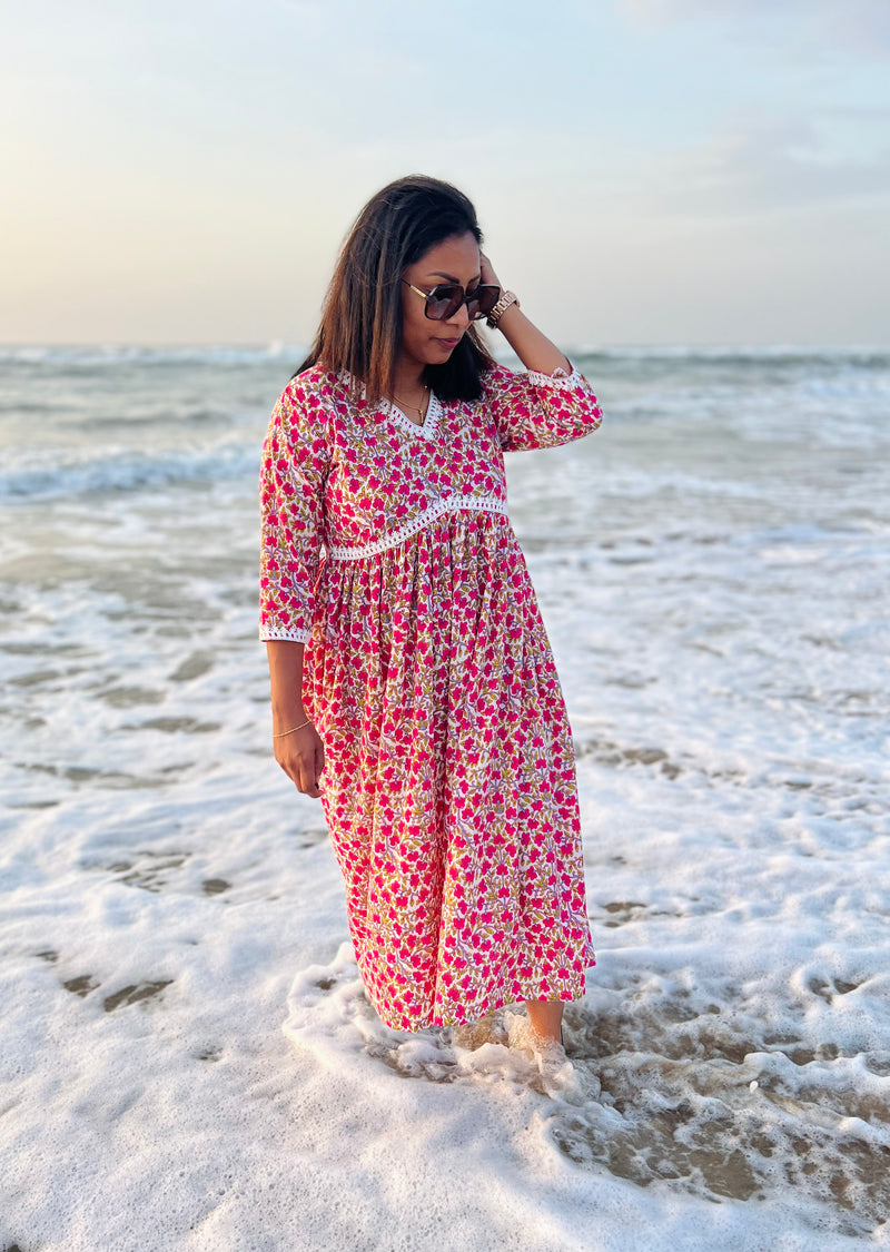 Rani Pink Floral Cotton Maxi Dress YoshnasByEla Rani Pink Floral Cotton Maxi Dress YoshnasByEla