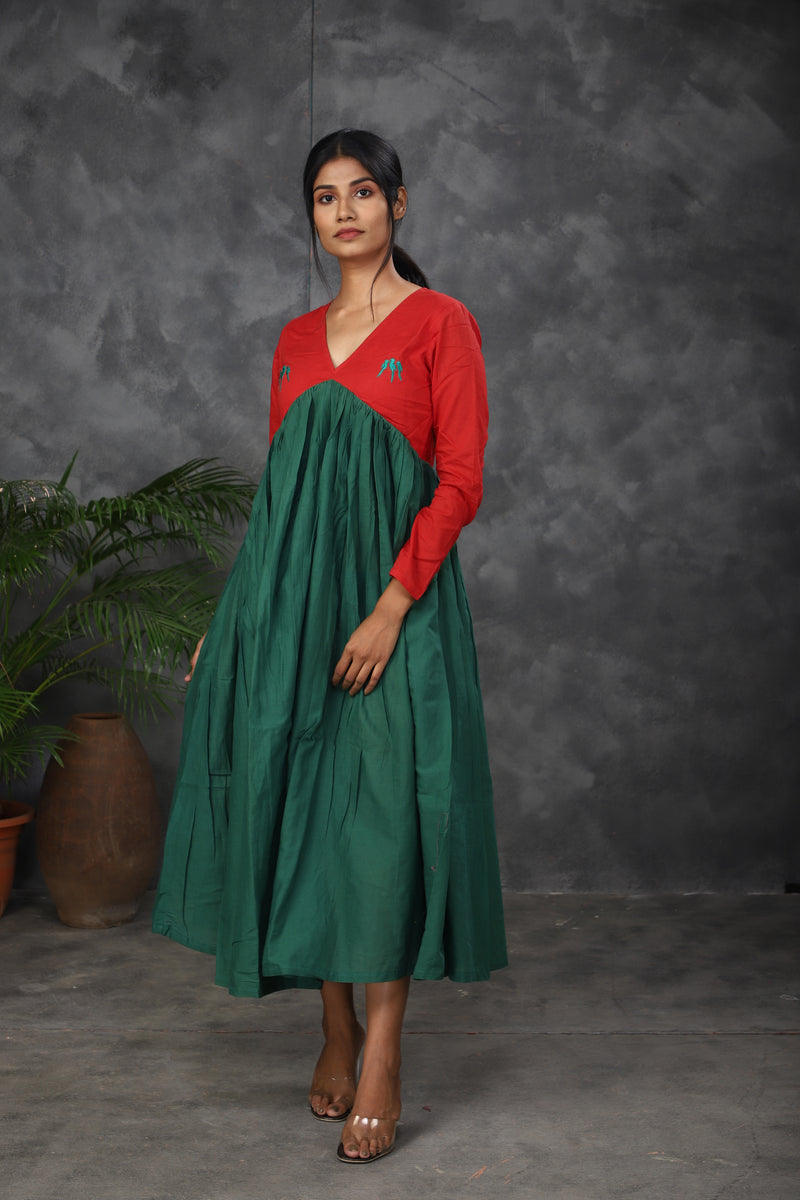 Red - Green Mul cotton dress (Top)
