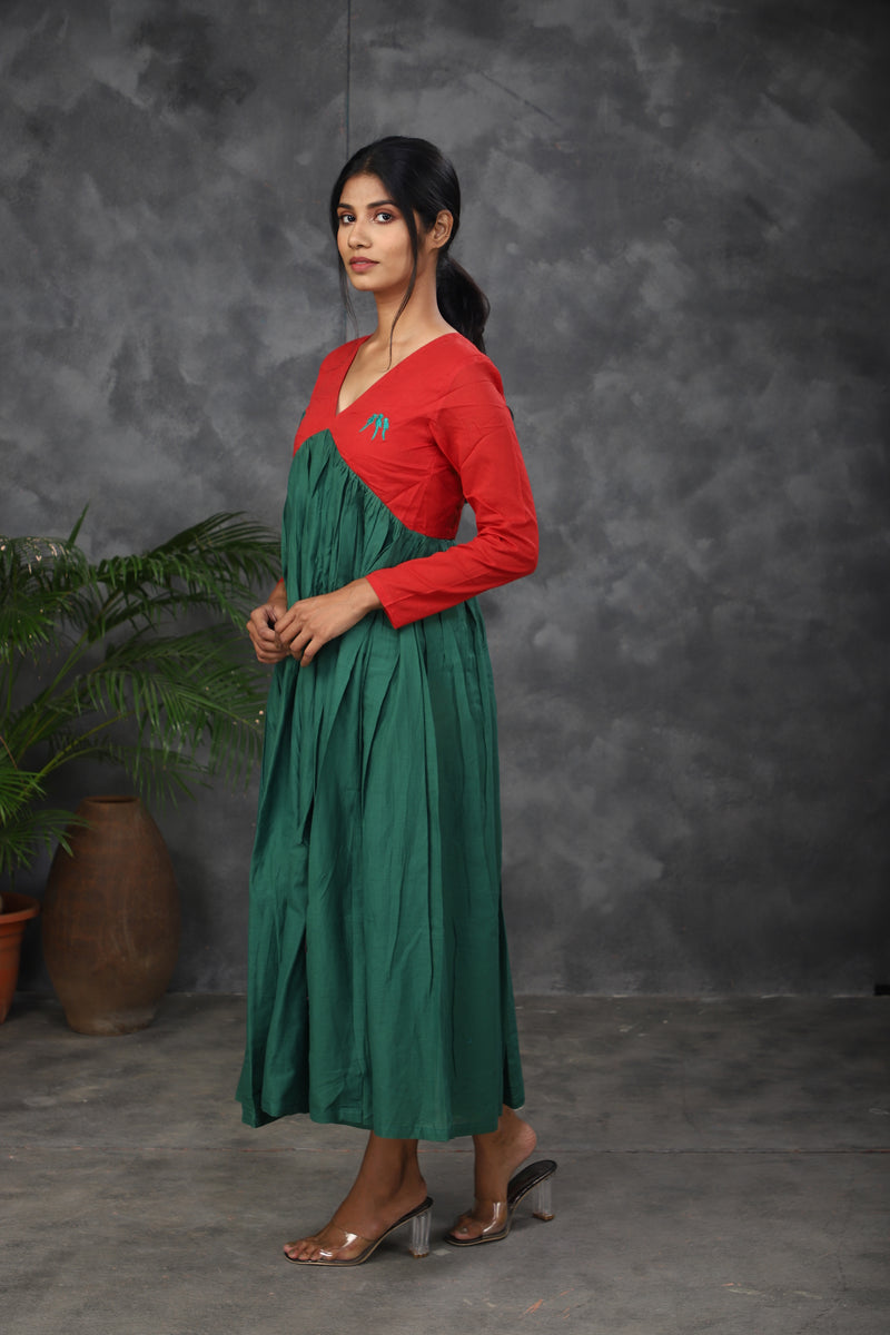 Red - Green Mul cotton dress (Top)