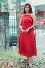 Red Embroidery Mul cotton dress