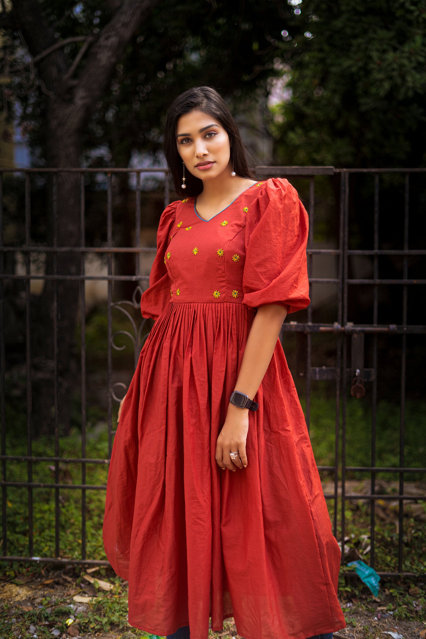 Red Embroidery Mul cotton dress (Top) – YoshnasByEla