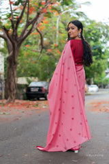 Red mul cotton block printed saree - YoshnasByEla 