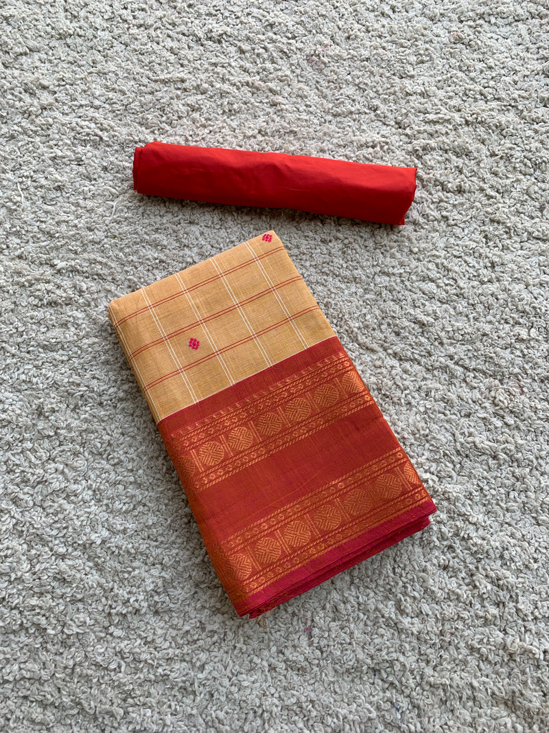 Red checks chettinad cotton saree