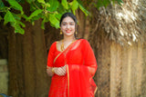 Red embroidery banaras lehenga