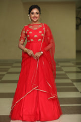 Red hand embroidery net anarkali