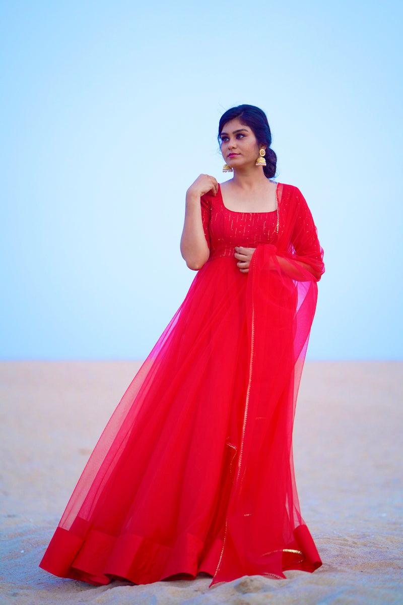 Buy Red Net / Tulle Gowns Online - Latest Collection with Prices