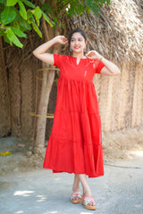 Red plain Mul cotton dress (Top)