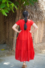 Red plain Mul cotton dress (Top)