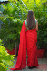 Red plain mul cotton saree