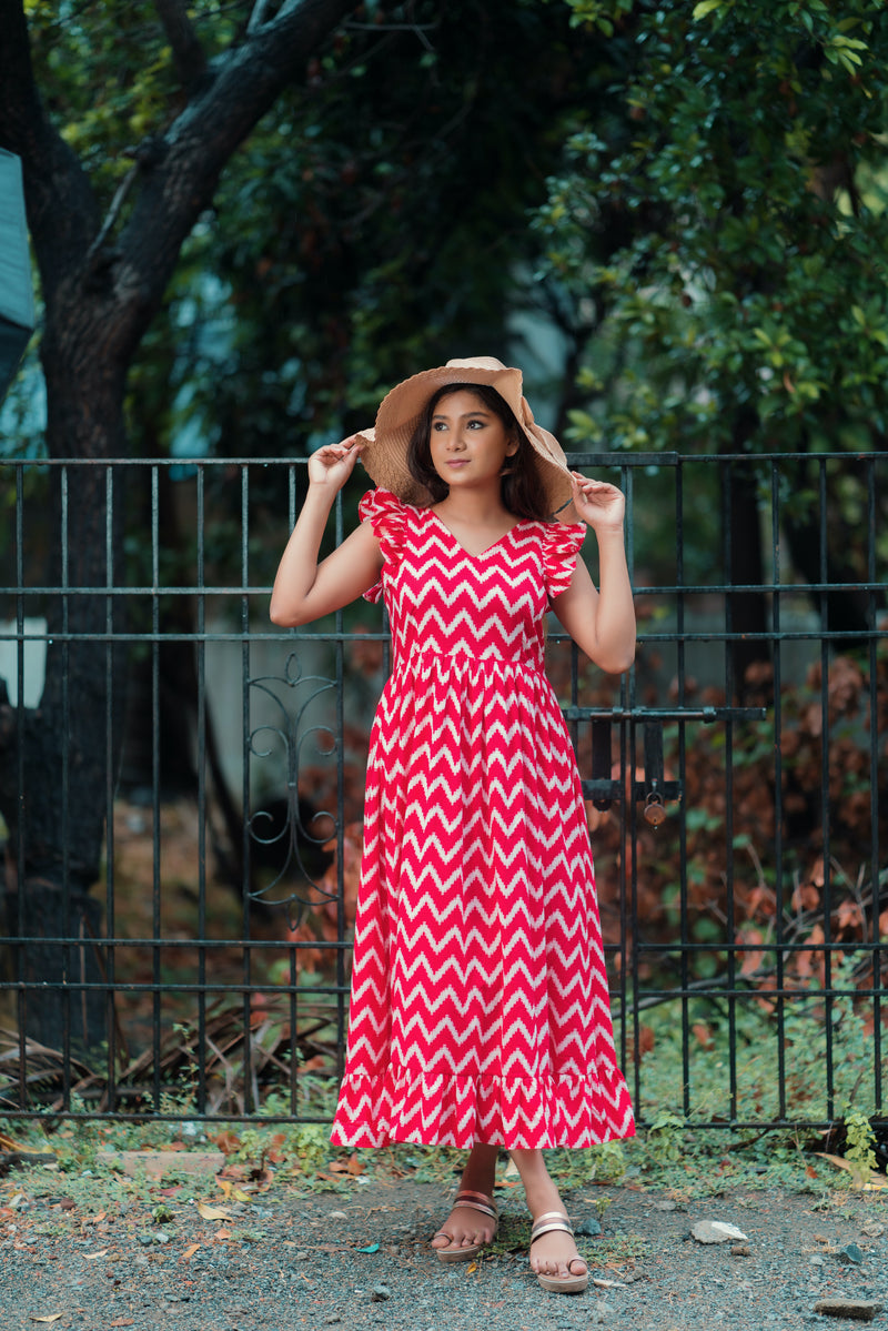 Red zigzag Cotton dress (Top)